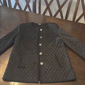 CHANEL Black Quilted Wool-Blend Button Jacket